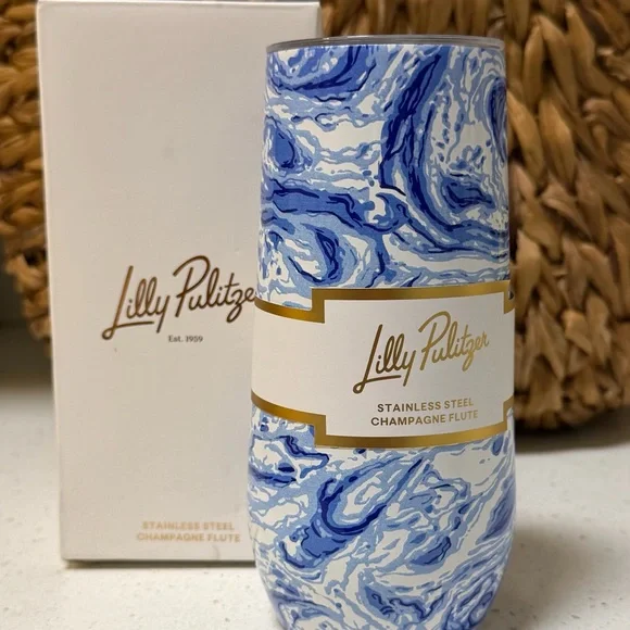 Lilly Pulitzer Stainless Steel Champagne Flute Blue Marble Swirl NWT - Picture 2 of 4